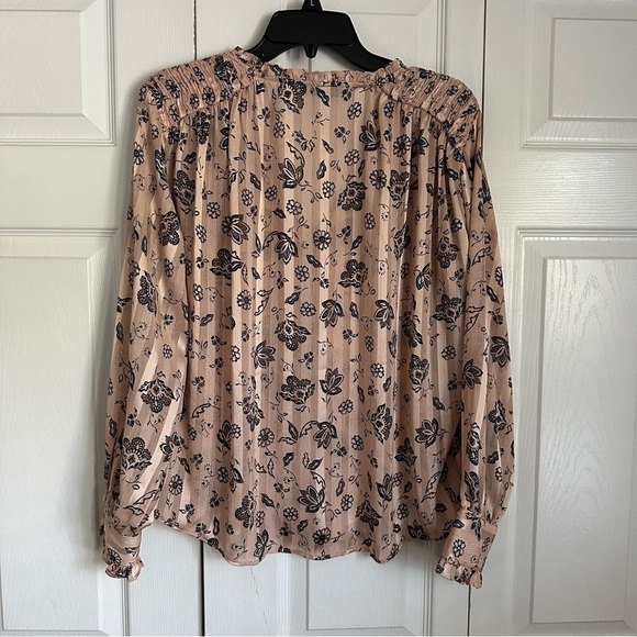 Zara Floral Shimmer Button Down Blouse Womens Medium Smocked Ruffle Cuff Boho - Picture 2 of 11